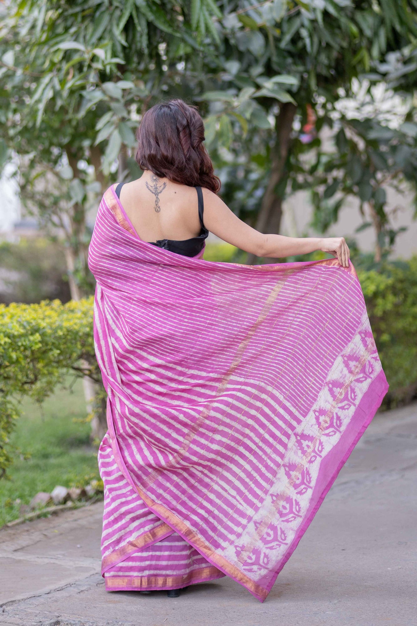 Pushpika - Striped Maheshwari Silk Saree