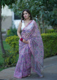 Rangchhavi- Pink Floral Kota Doria Saree