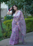 Rangchhavi- Pink Floral Kota Doria Saree