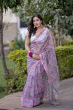 Rangchhavi- Pink Floral Kota Doria Saree