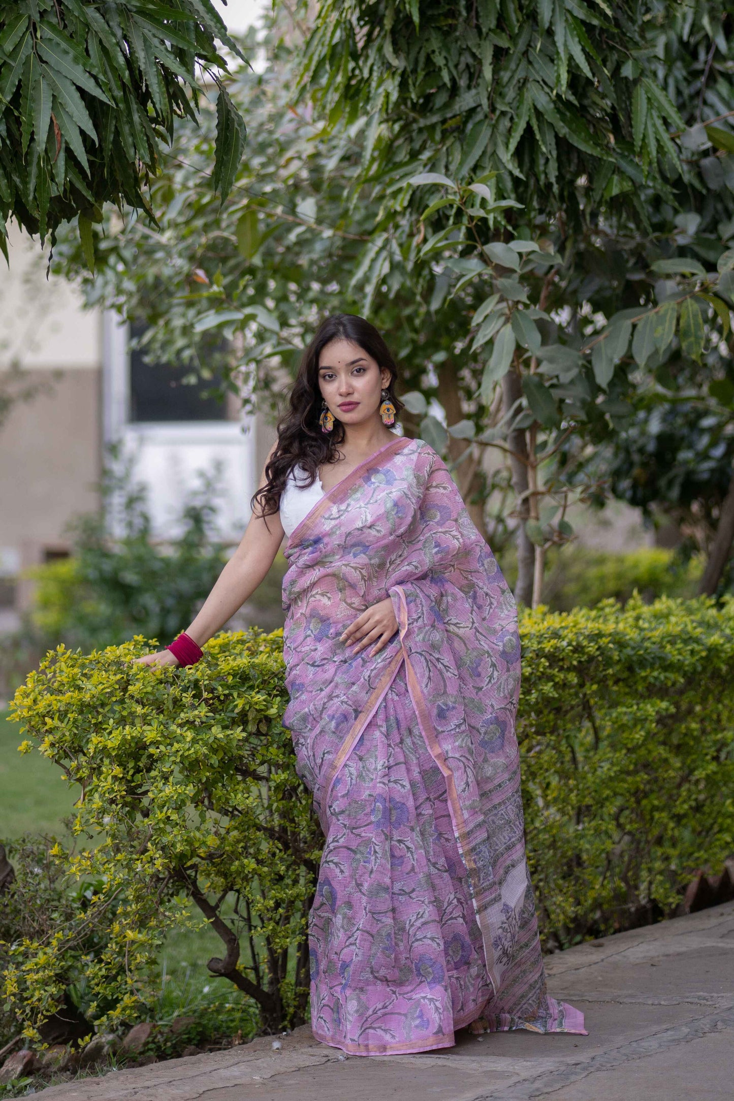 Rangchhavi- Pink Floral Kota Doria Saree