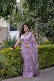 Rangchhavi- Pink Floral Kota Doria Saree
