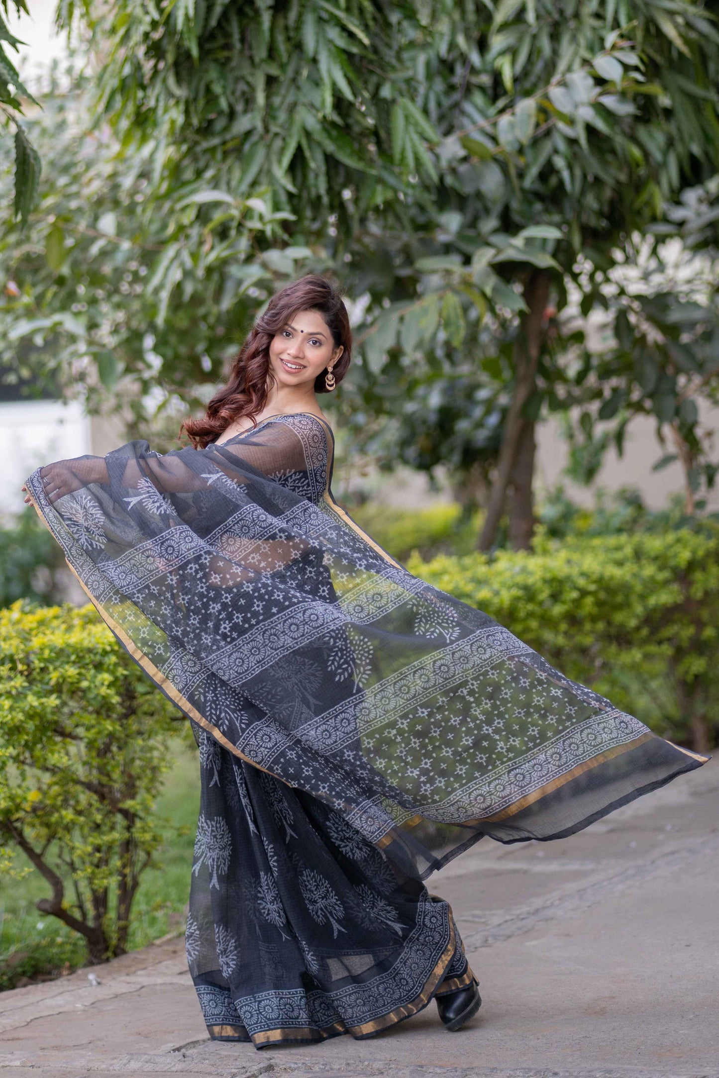 Sanjh Rati - Black Kota Doria Saree