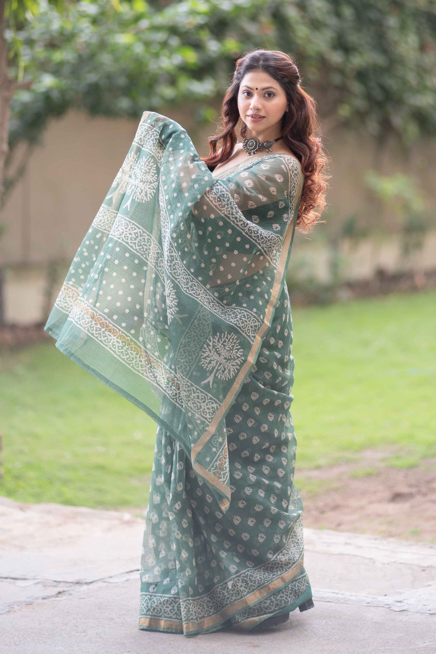 Pravihini- Green Kota Doria Saree