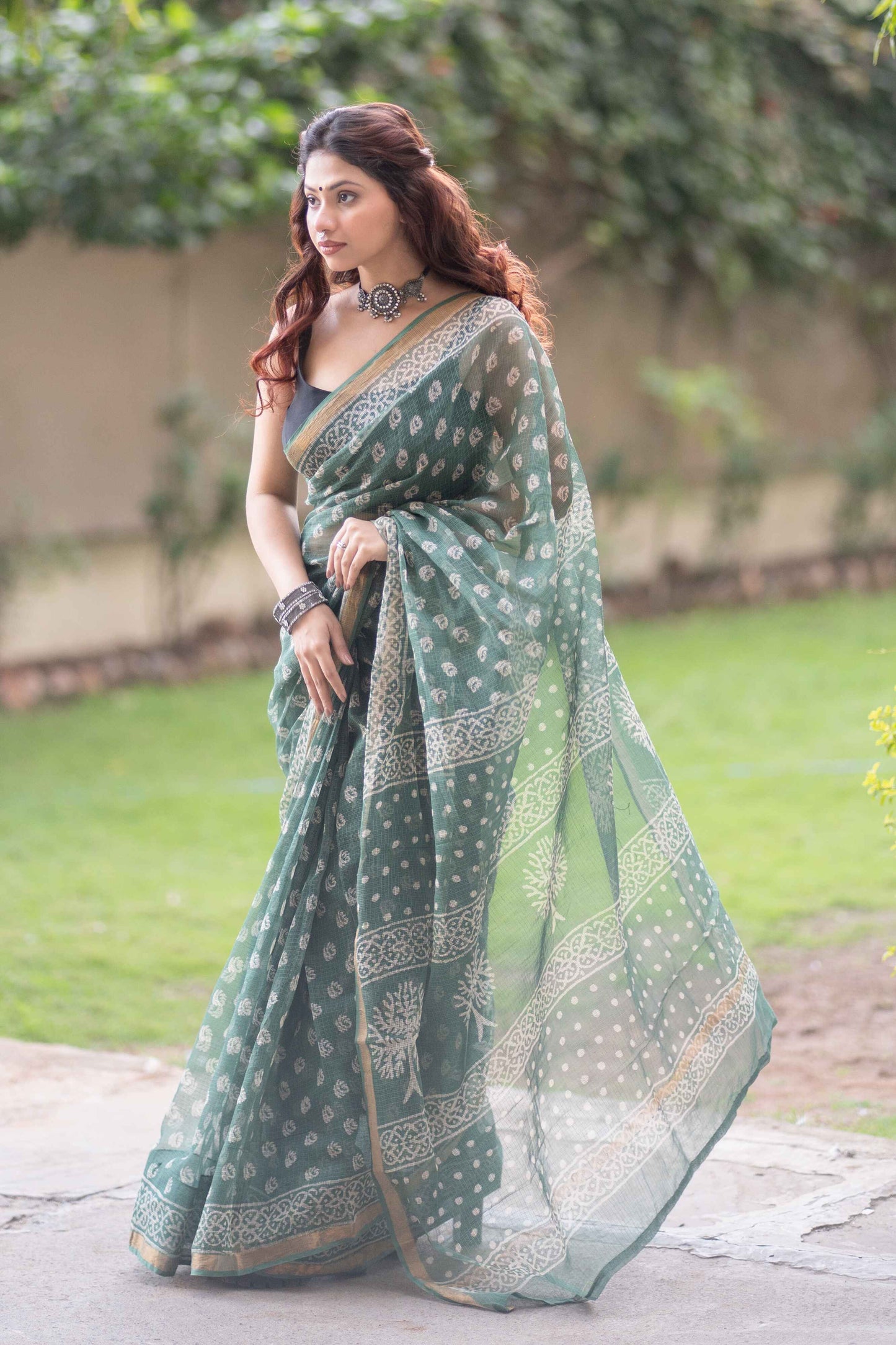Pravihini- Green Kota Doria Saree