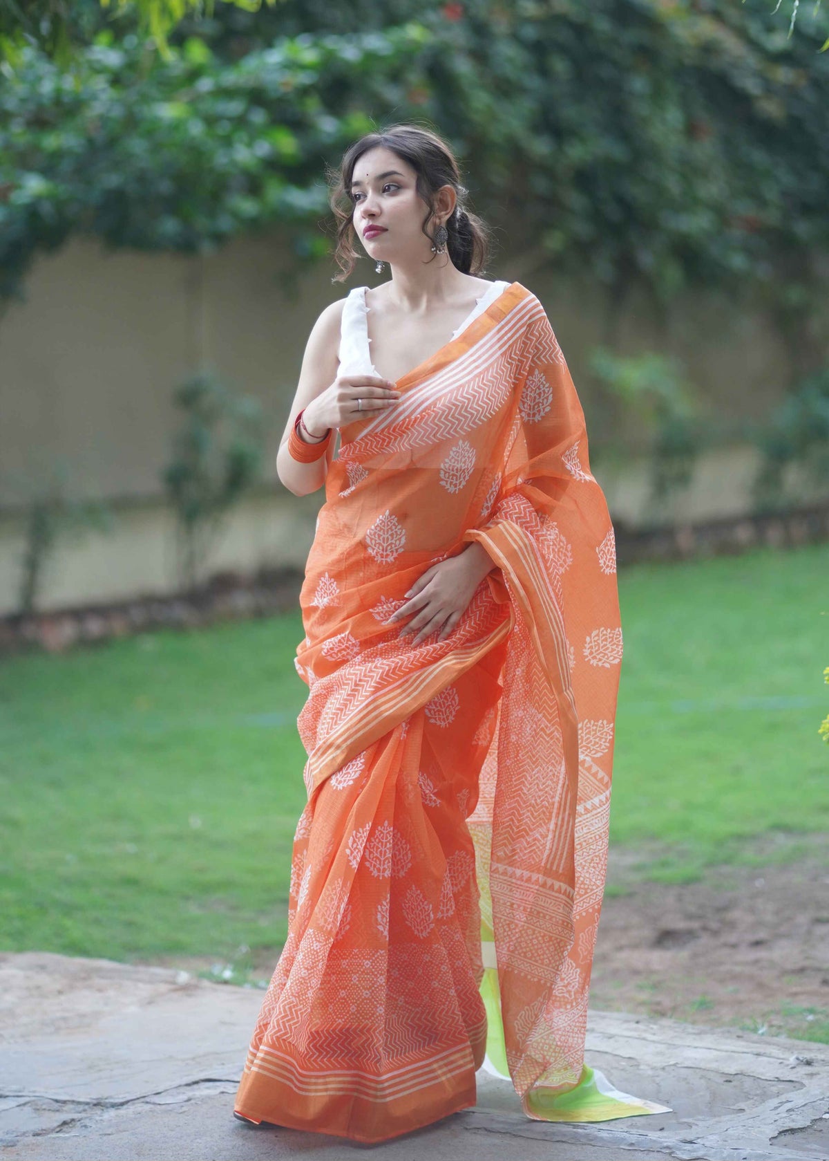 Surangana - Orange Kota Doria Saree