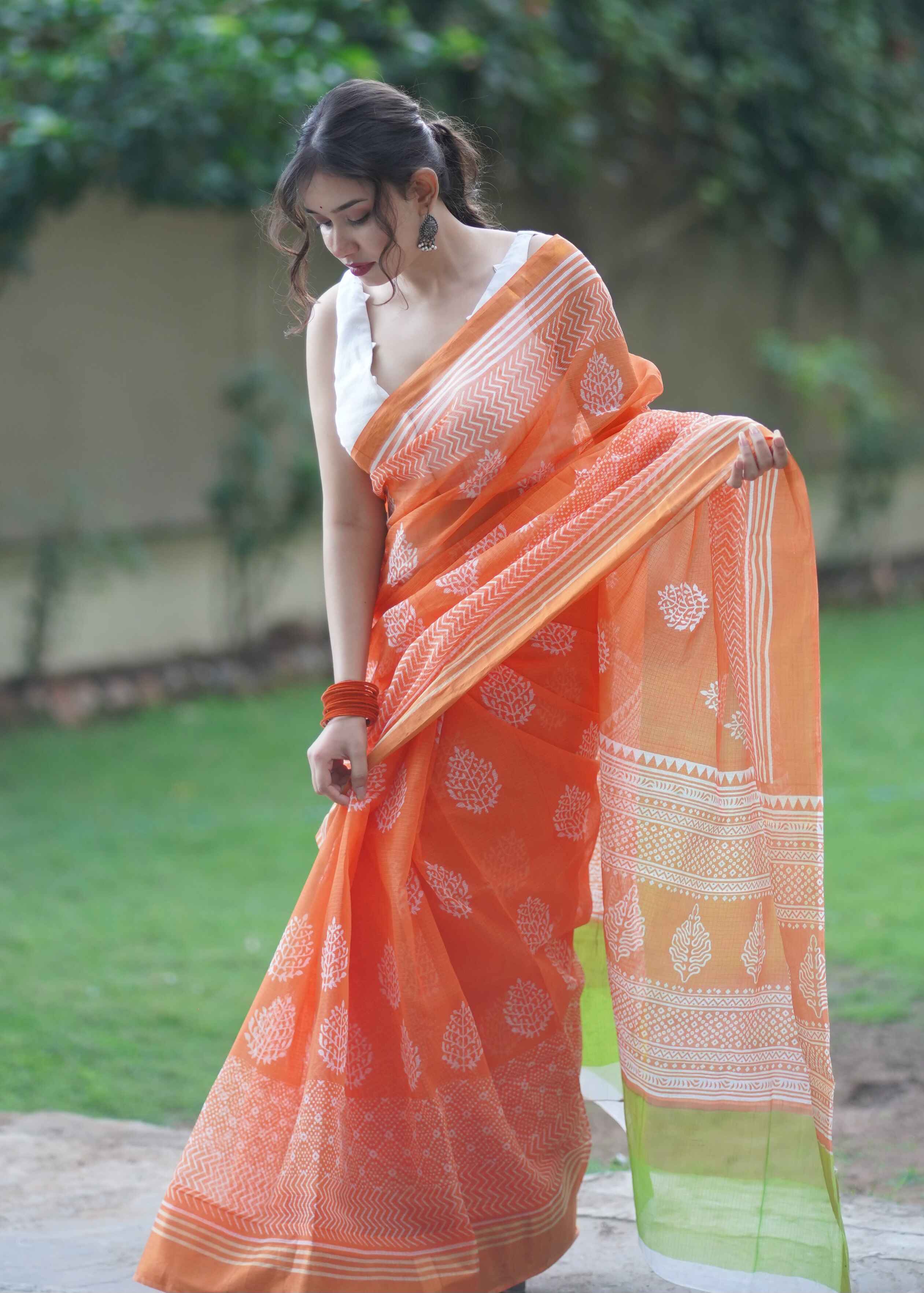 Surangana - Orange Kota Doria Saree