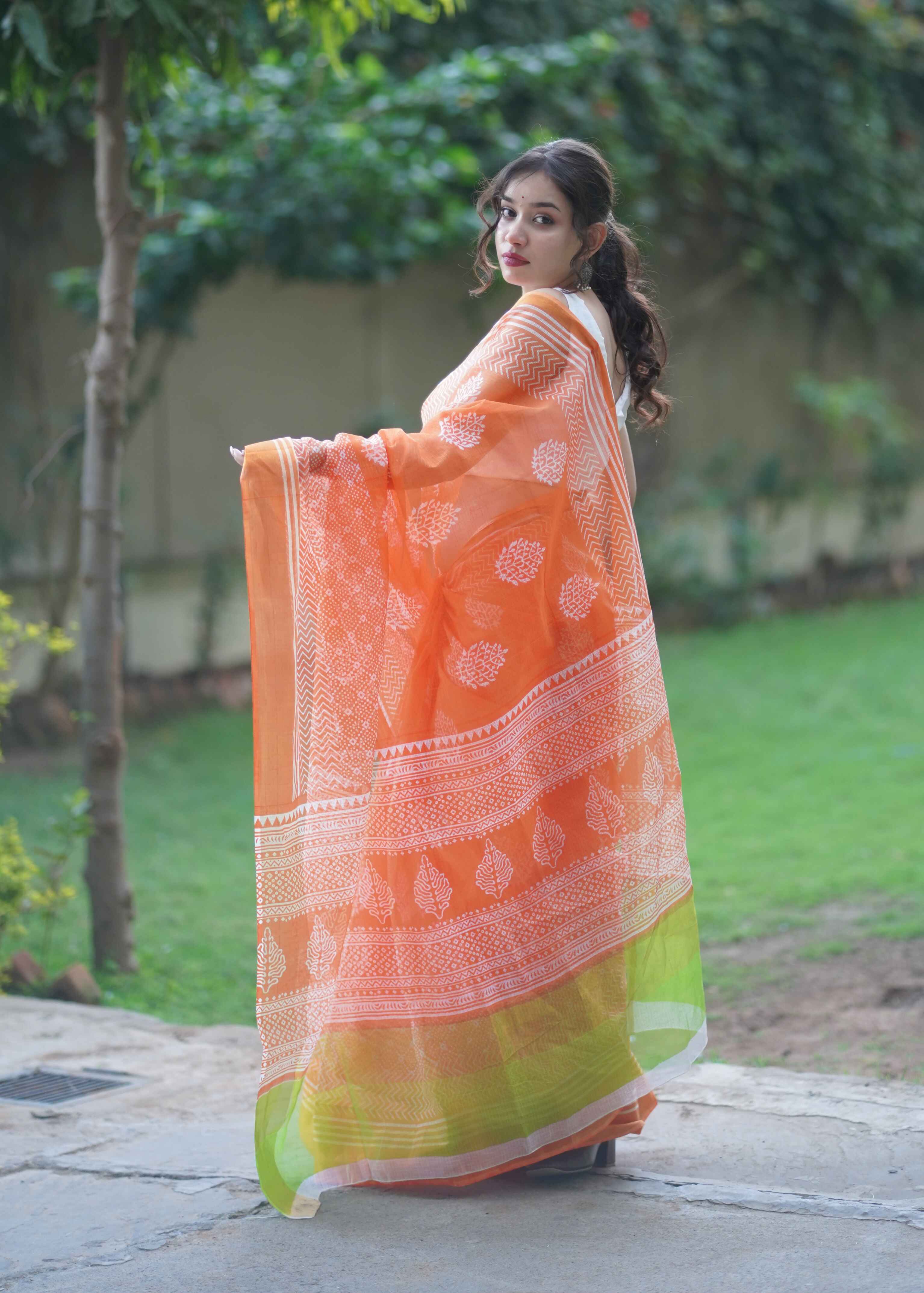Surangana - Orange Kota Doria Saree