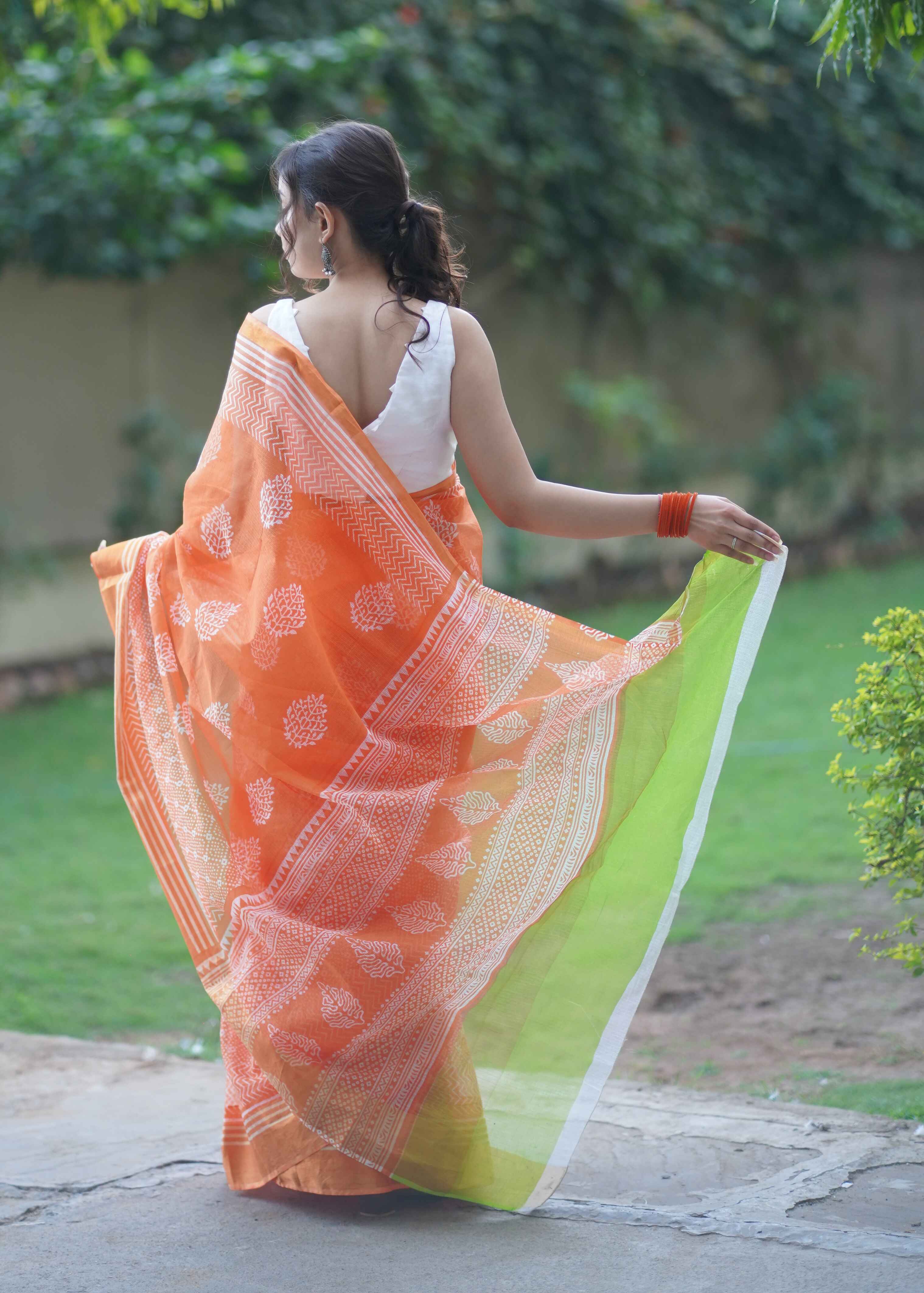 Surangana - Orange Kota Doria Saree