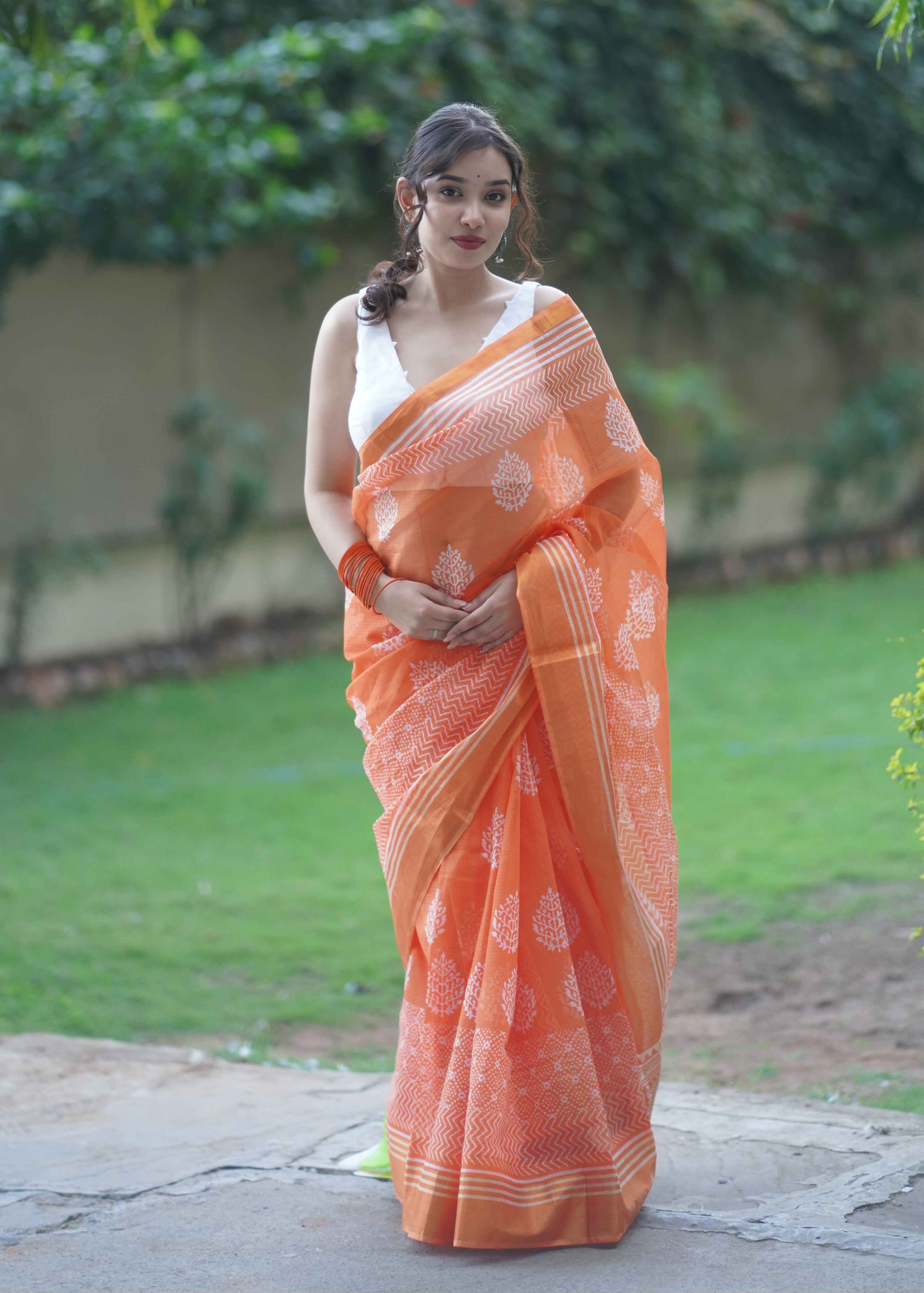 Surangana - Orange Kota Doria Saree