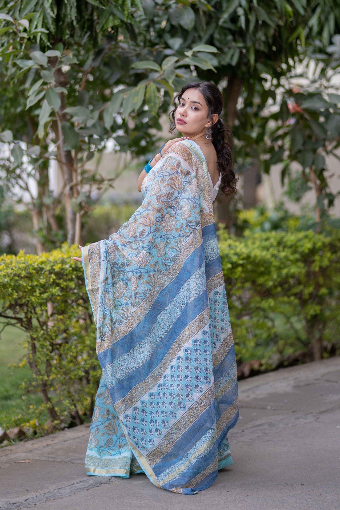 Pushpanjali - Blue Floral Kota Doria Saree