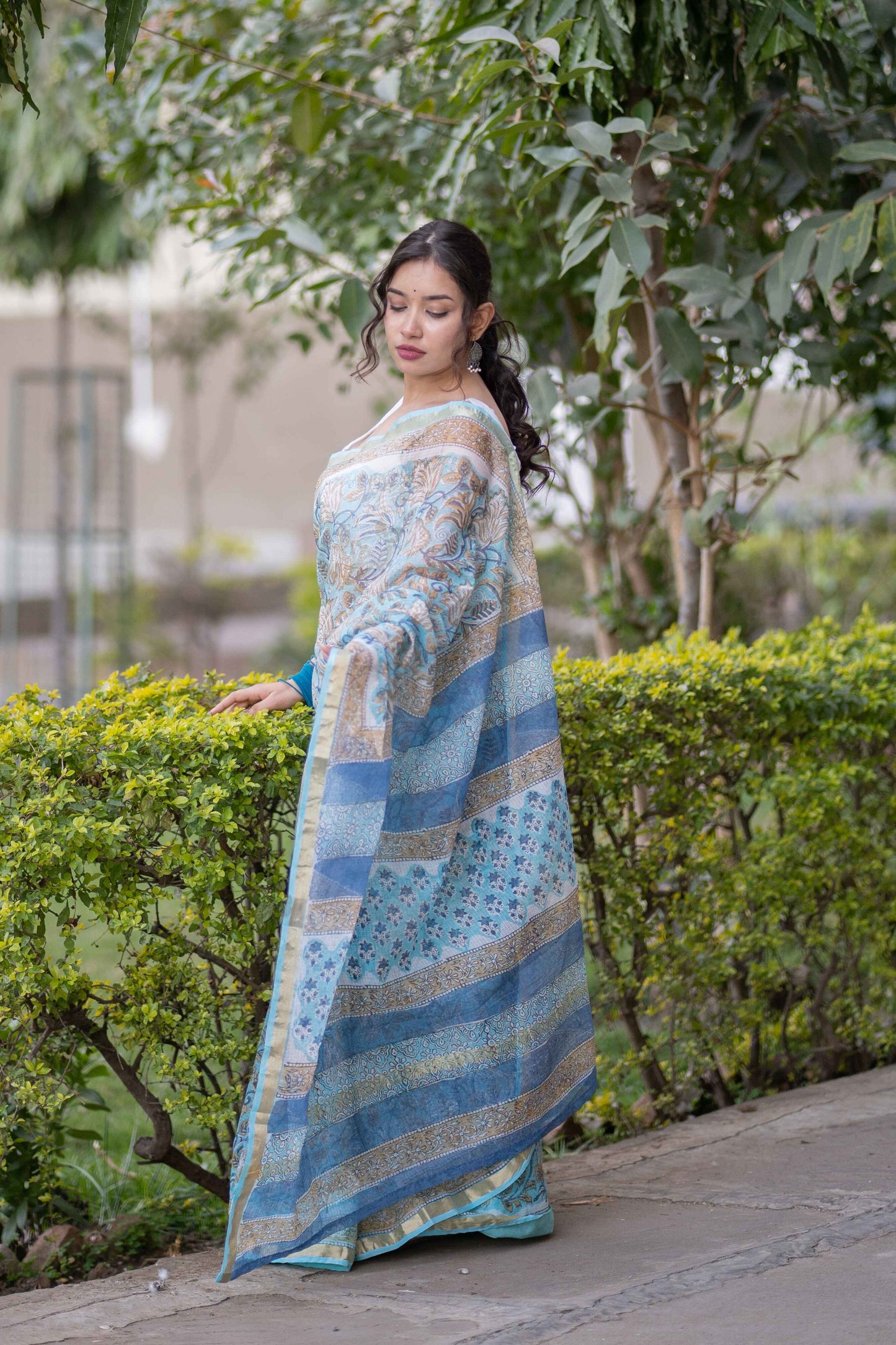 Pushpanjali - Blue Floral Kota Doria Saree