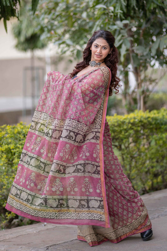 Suhavini - Cream Kota Doria Saree