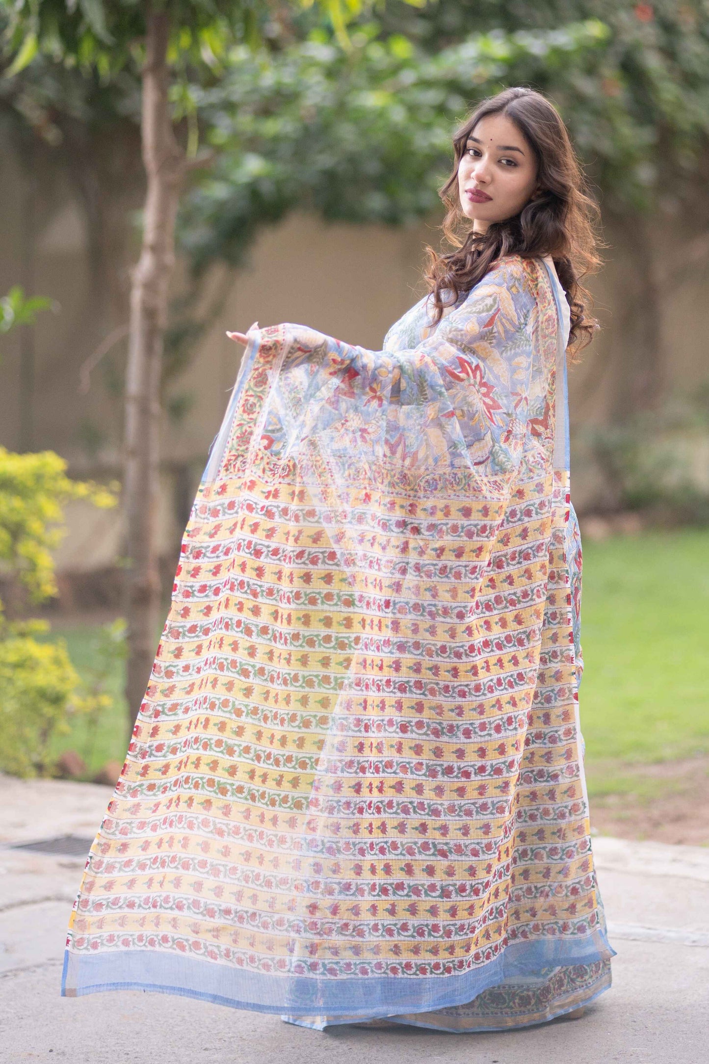 Varanika - Blue Kota Doria Saree