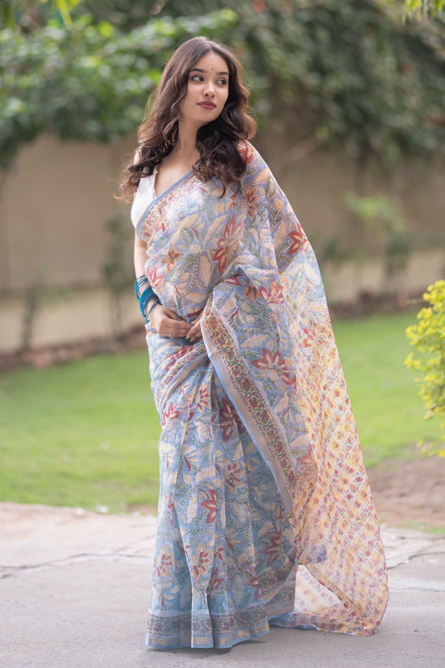 Varanika - Blue Kota Doria Saree