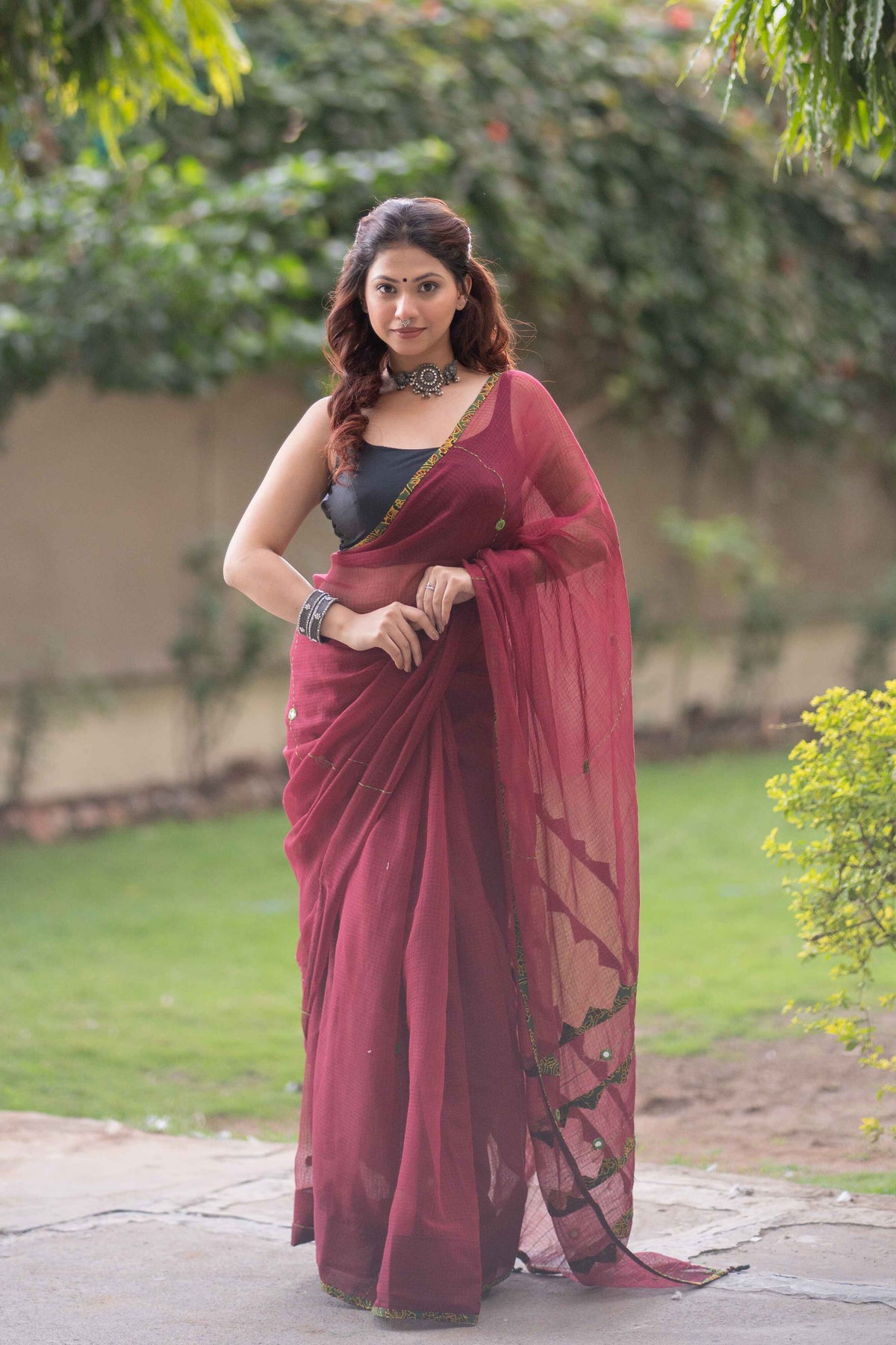 Rajeshwari- Maroon Applique Kota Saree