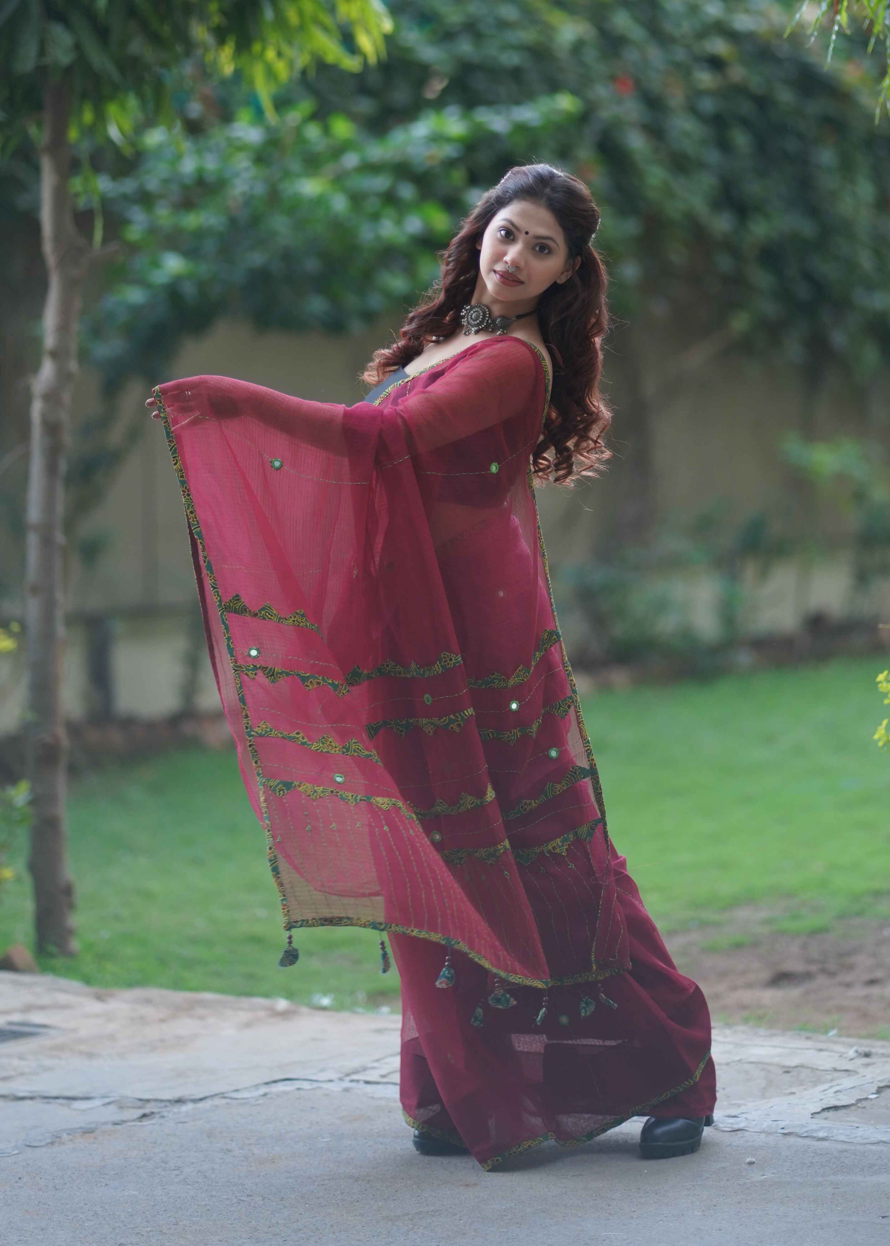 Rajeshwari- Maroon Applique Kota Saree