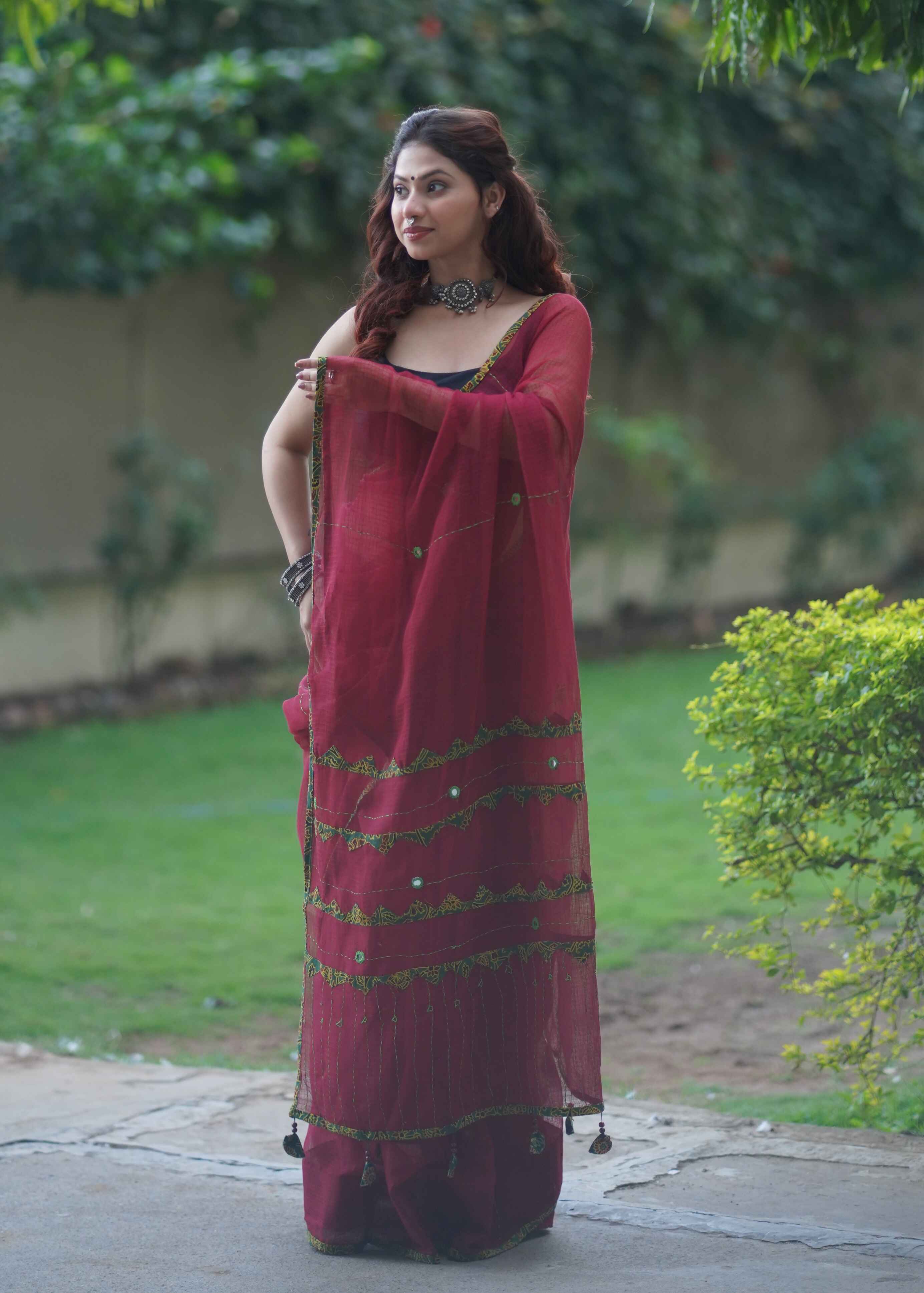 Rajeshwari- Maroon Applique Kota Saree