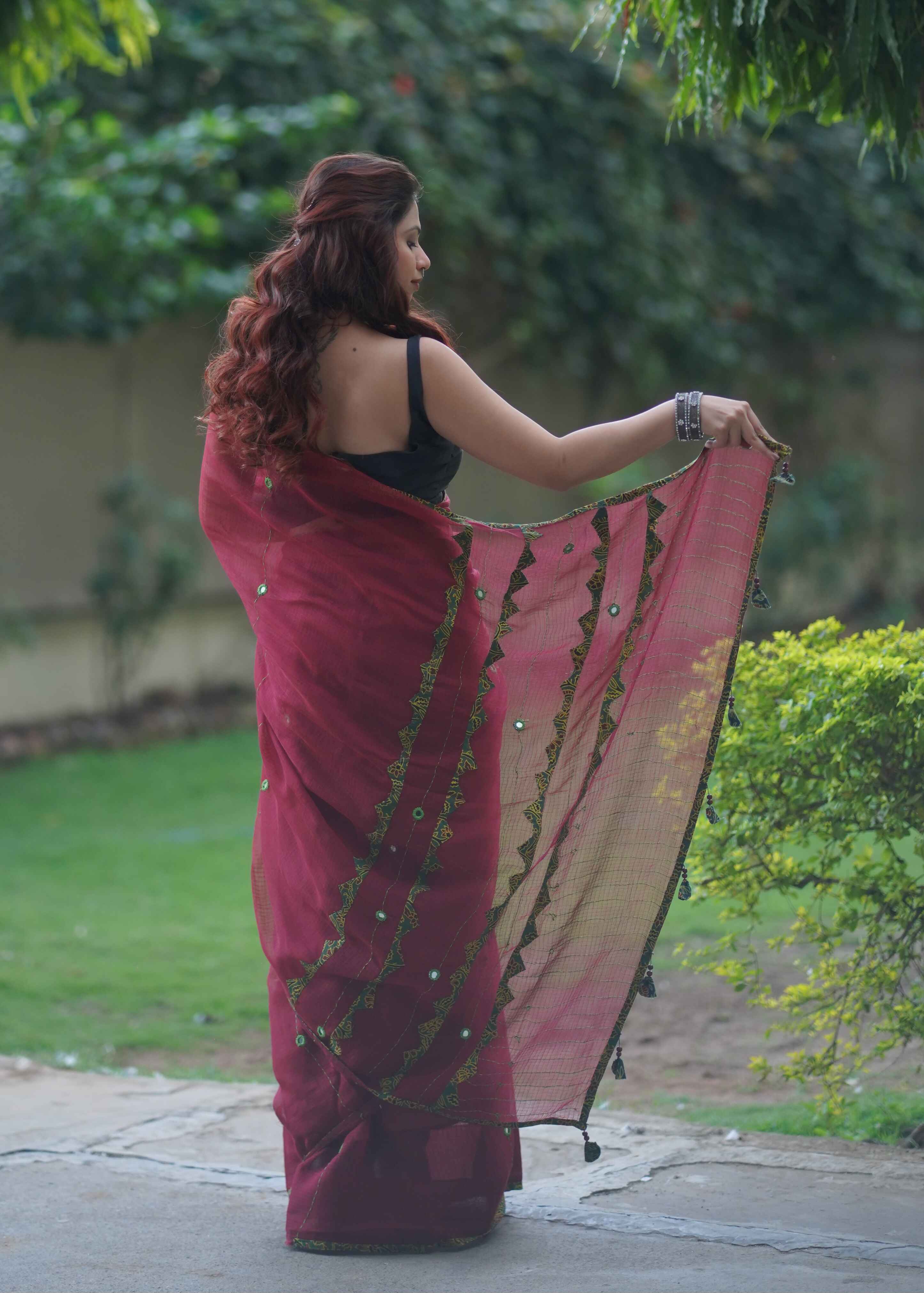 Rajeshwari- Maroon Applique Kota Saree