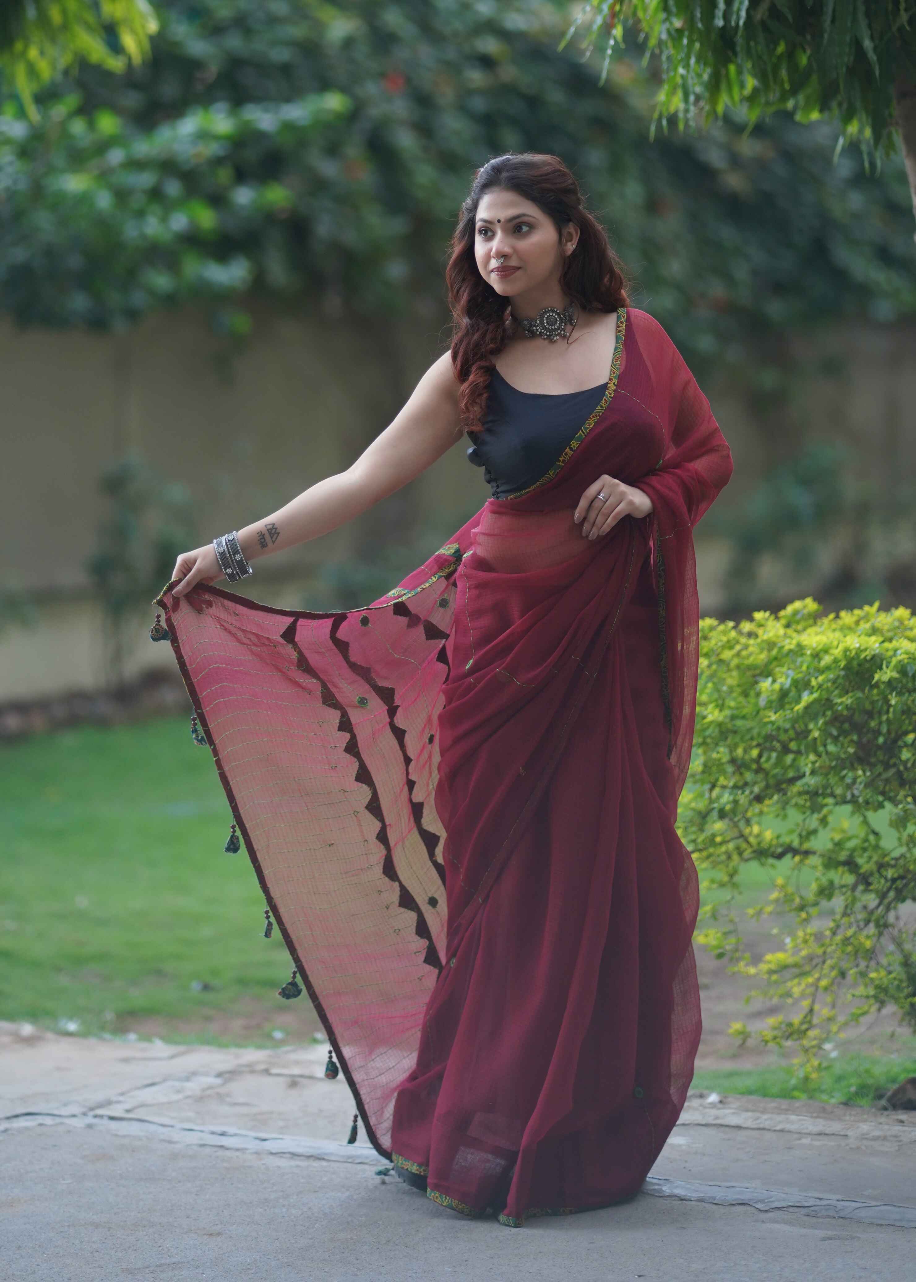 Rajeshwari- Maroon Applique Kota Saree