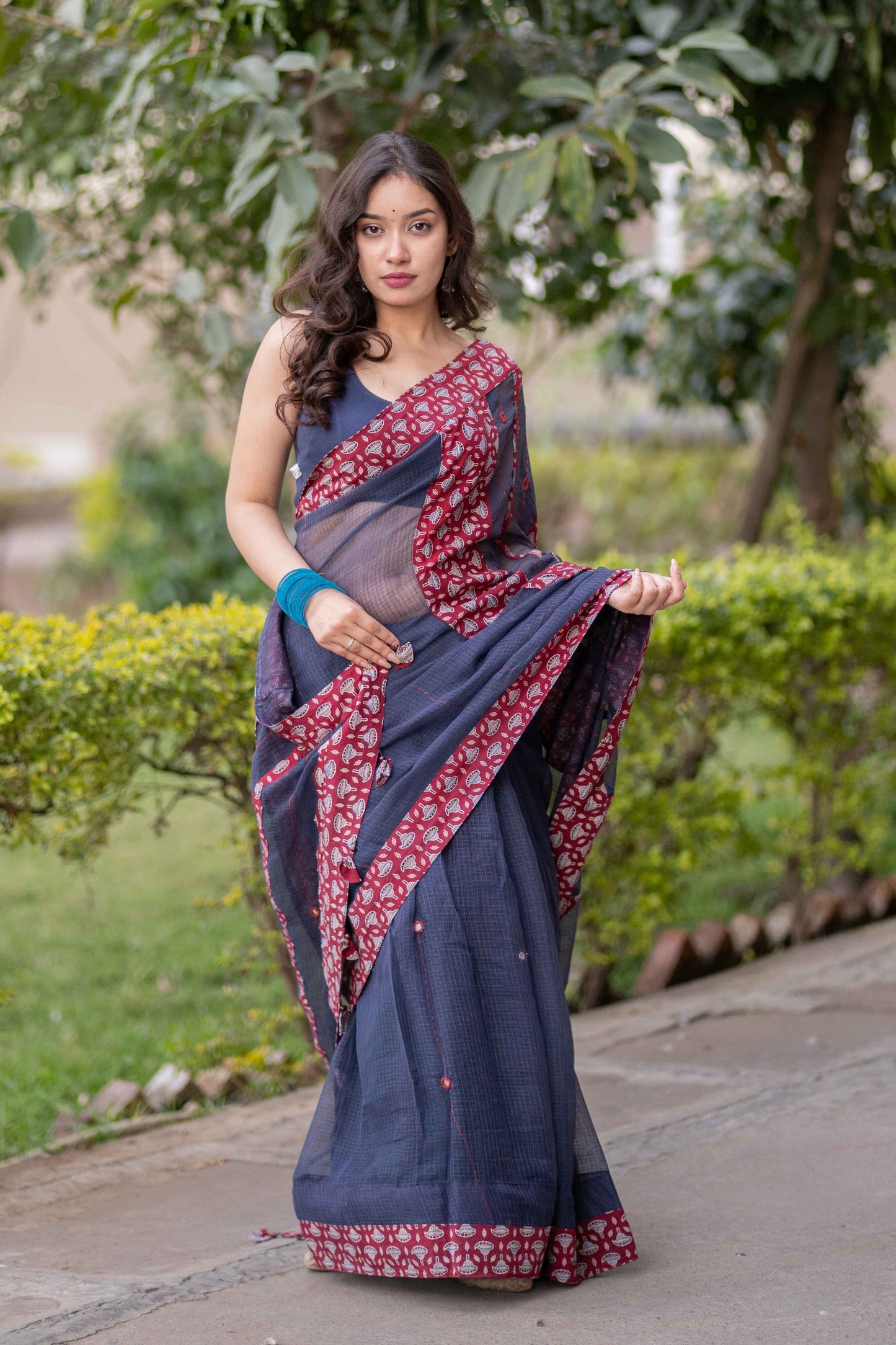 Yogita - Blue Kota Applique Saree