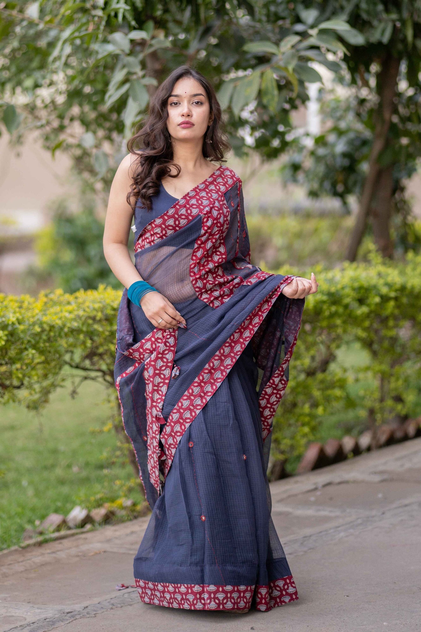 Yogita - Blue Kota Applique Saree
