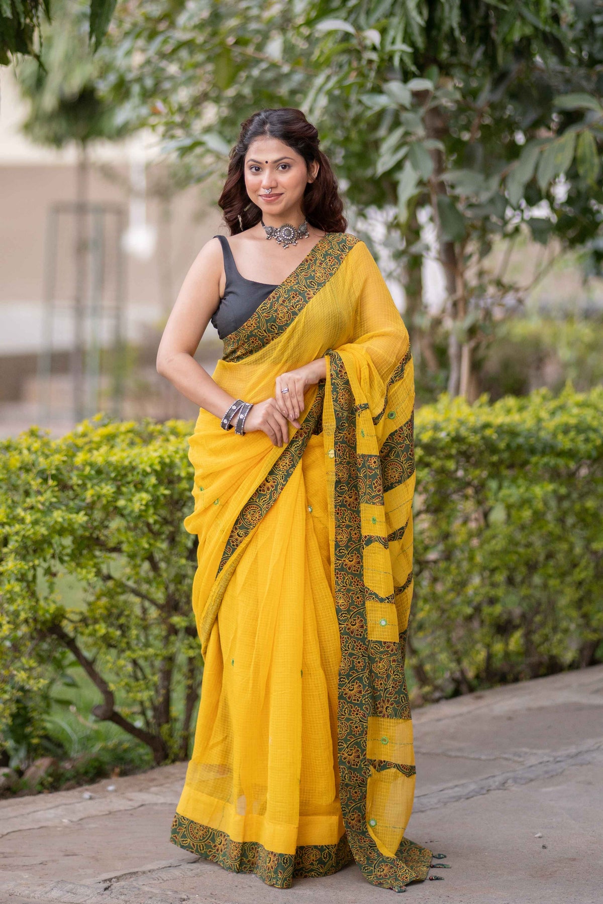 Mani - Ajrakh Applique Kota Saree
