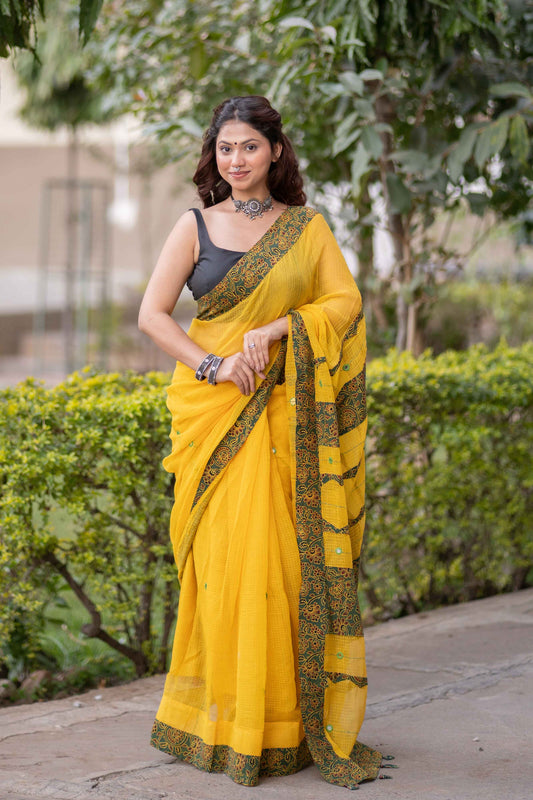 Mani - Ajrakh Applique Kota Saree