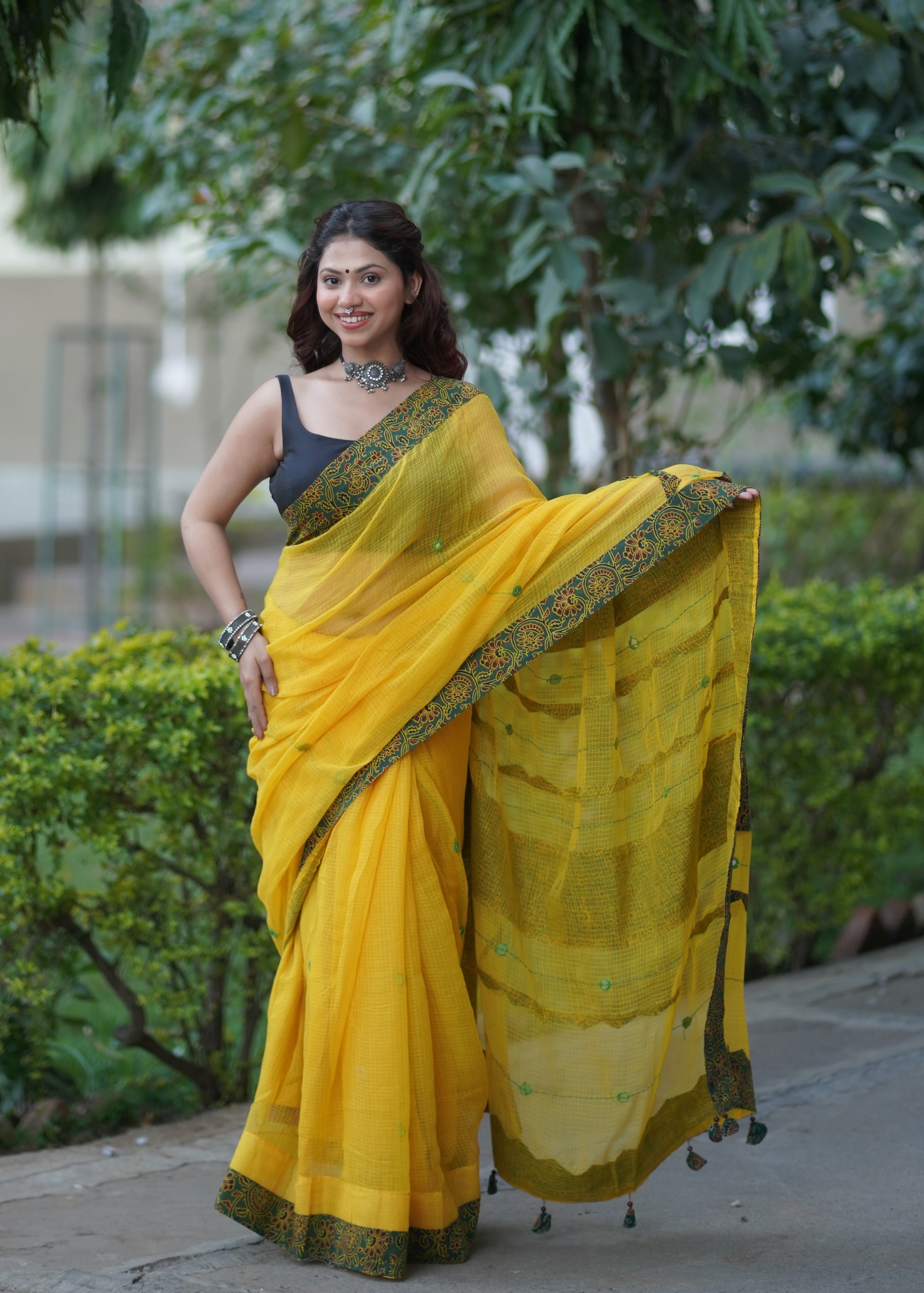 Mani - Ajrakh Applique Kota Saree