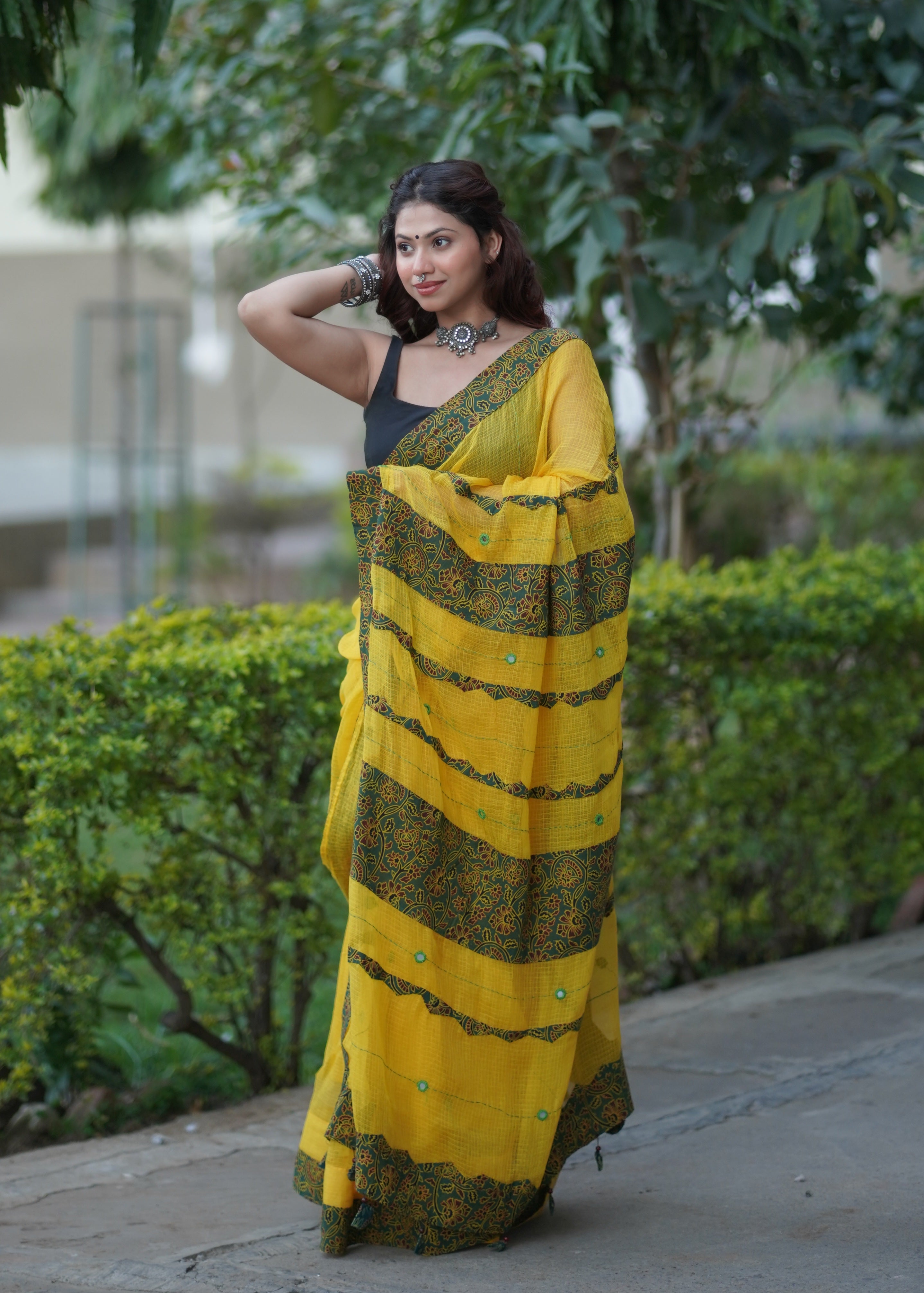 Mani - Ajrakh Applique Kota Saree