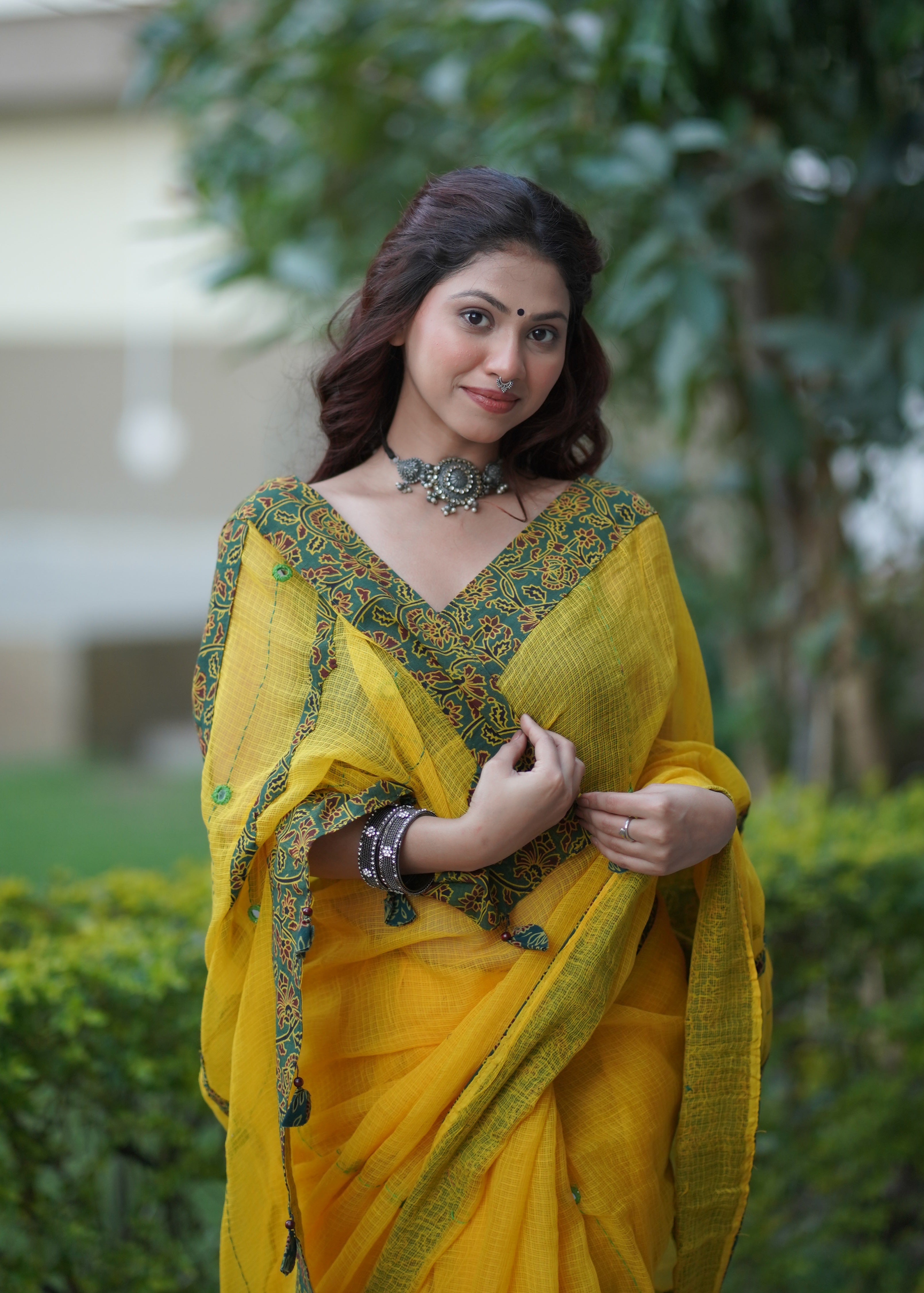 Mani - Ajrakh Applique Kota Saree
