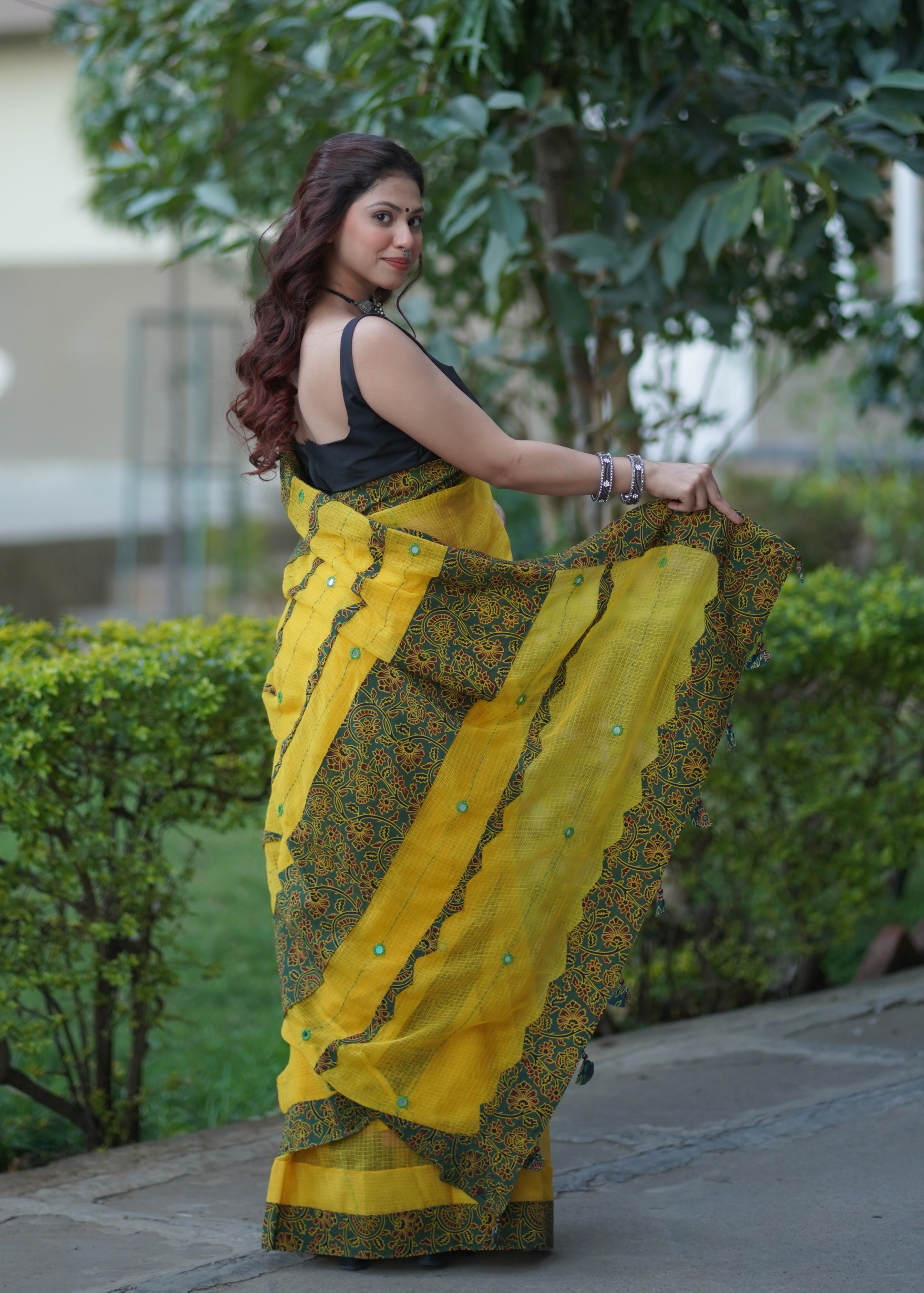 Mani - Ajrakh Applique Kota Saree