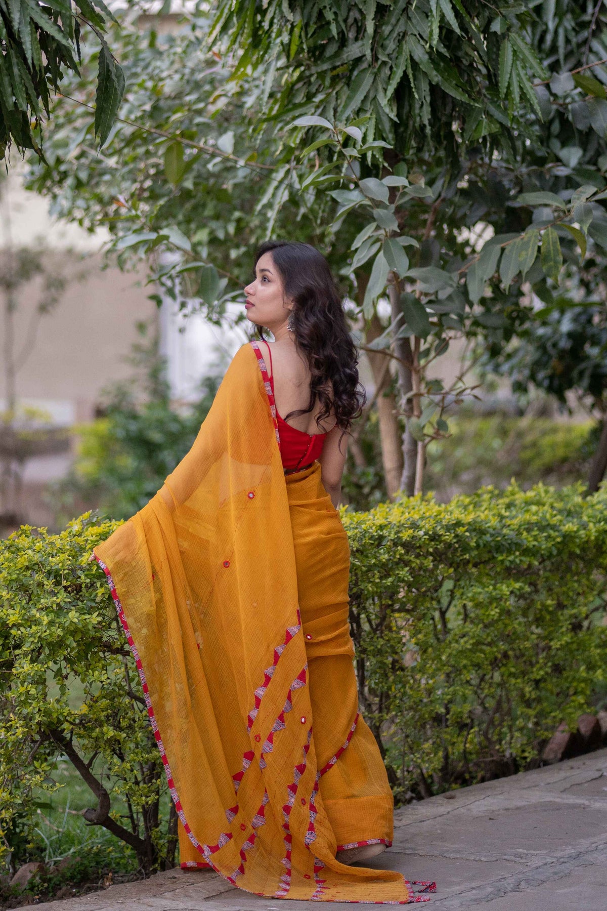Kamala- Yellow Kota Applique Saree