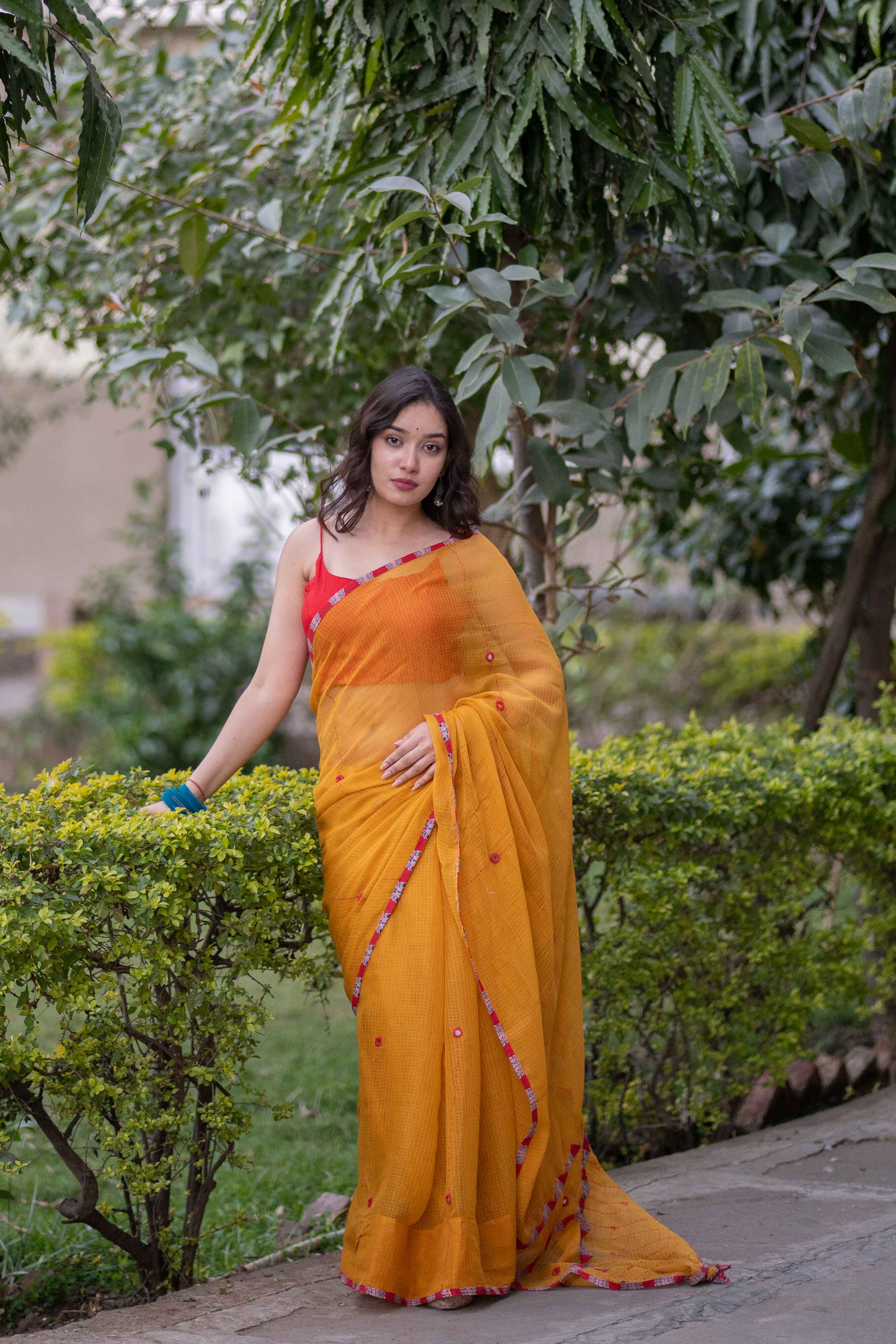 Kamala- Yellow Kota Applique Saree