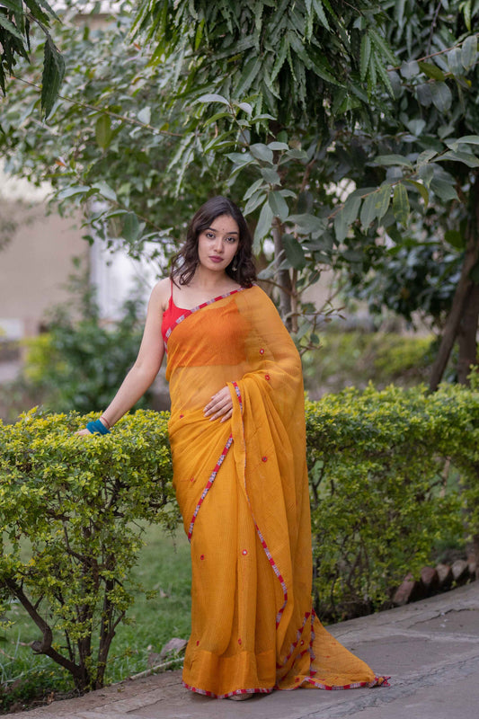 Kamala- Yellow Kota Applique Saree