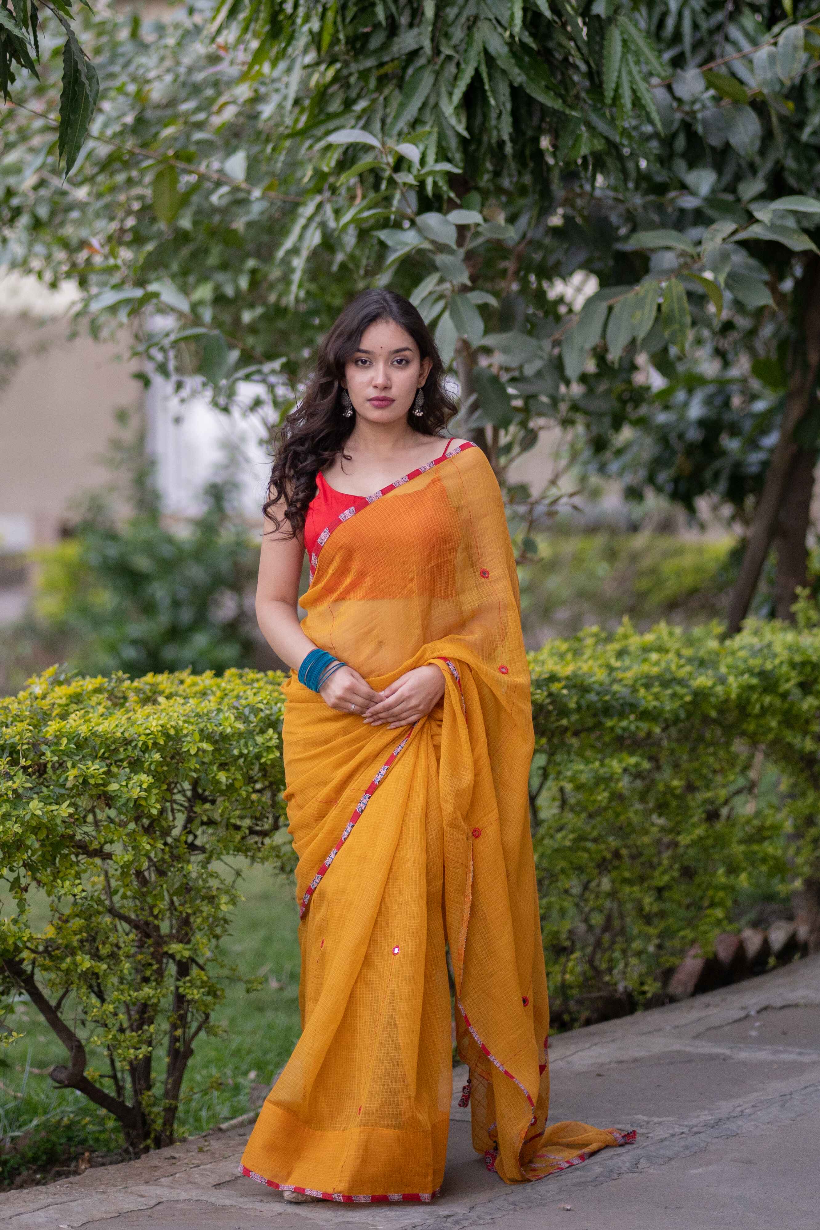 Kamala- Yellow Kota Applique Saree