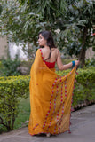 Kamala- Yellow Kota Applique Saree