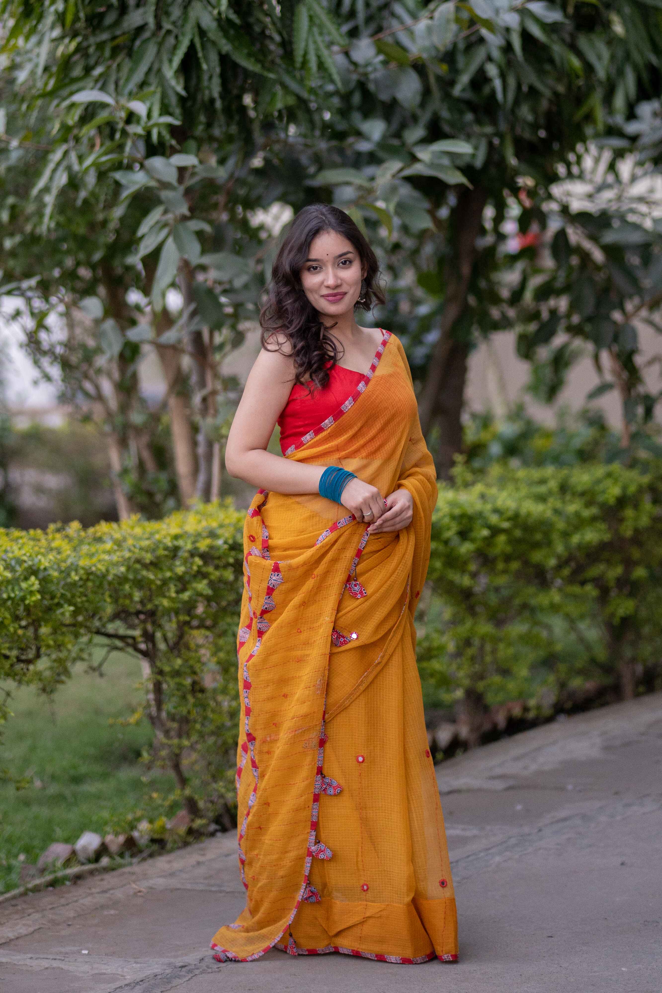 Kamala- Yellow Kota Applique Saree