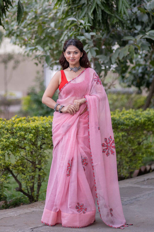 Shanti - Pink Kota Doria Saree