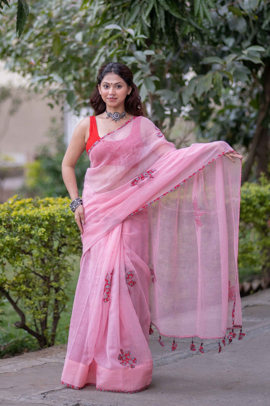 Shanti - Pink Kota Doria Saree