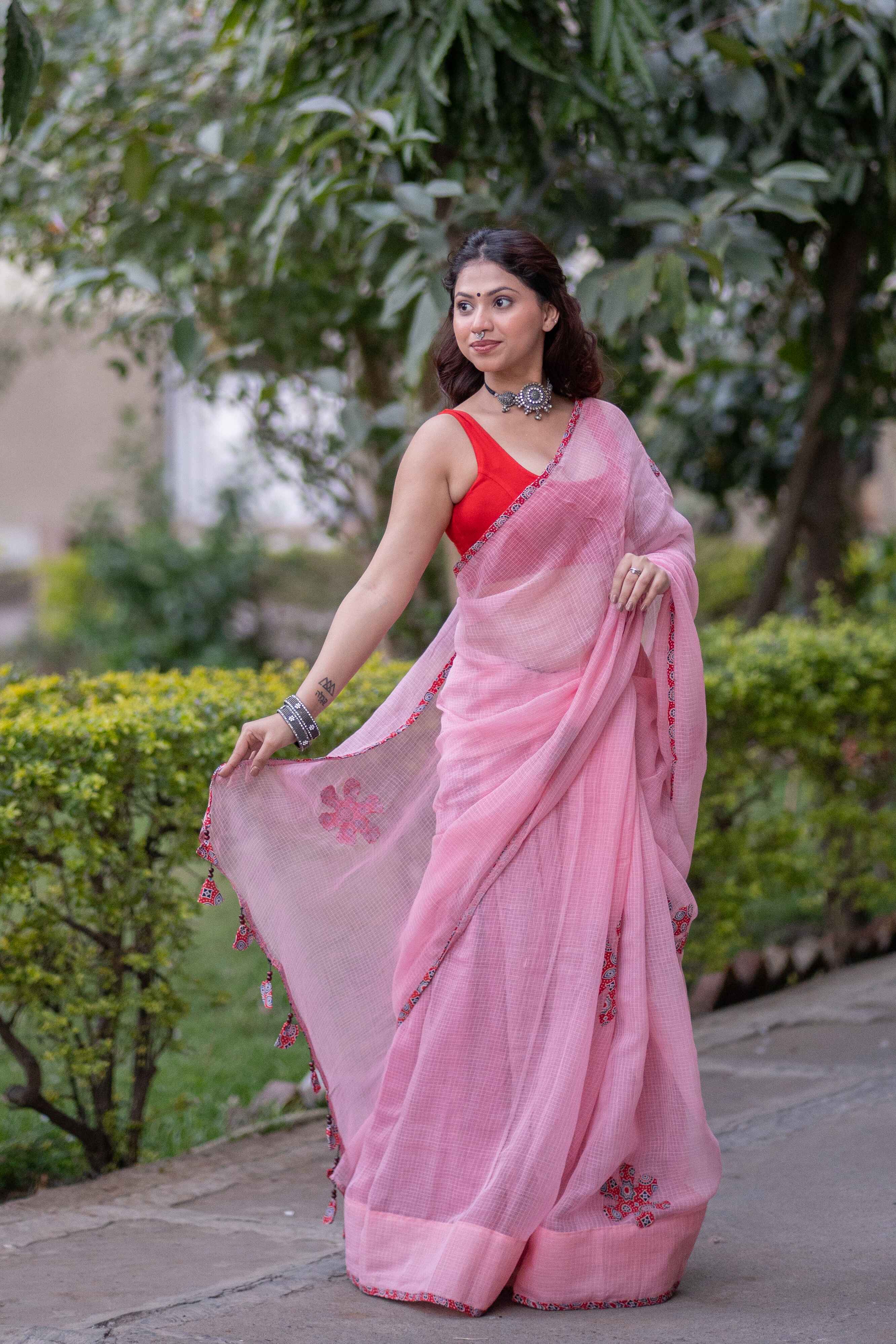 Shanti - Pink Kota Doria Saree