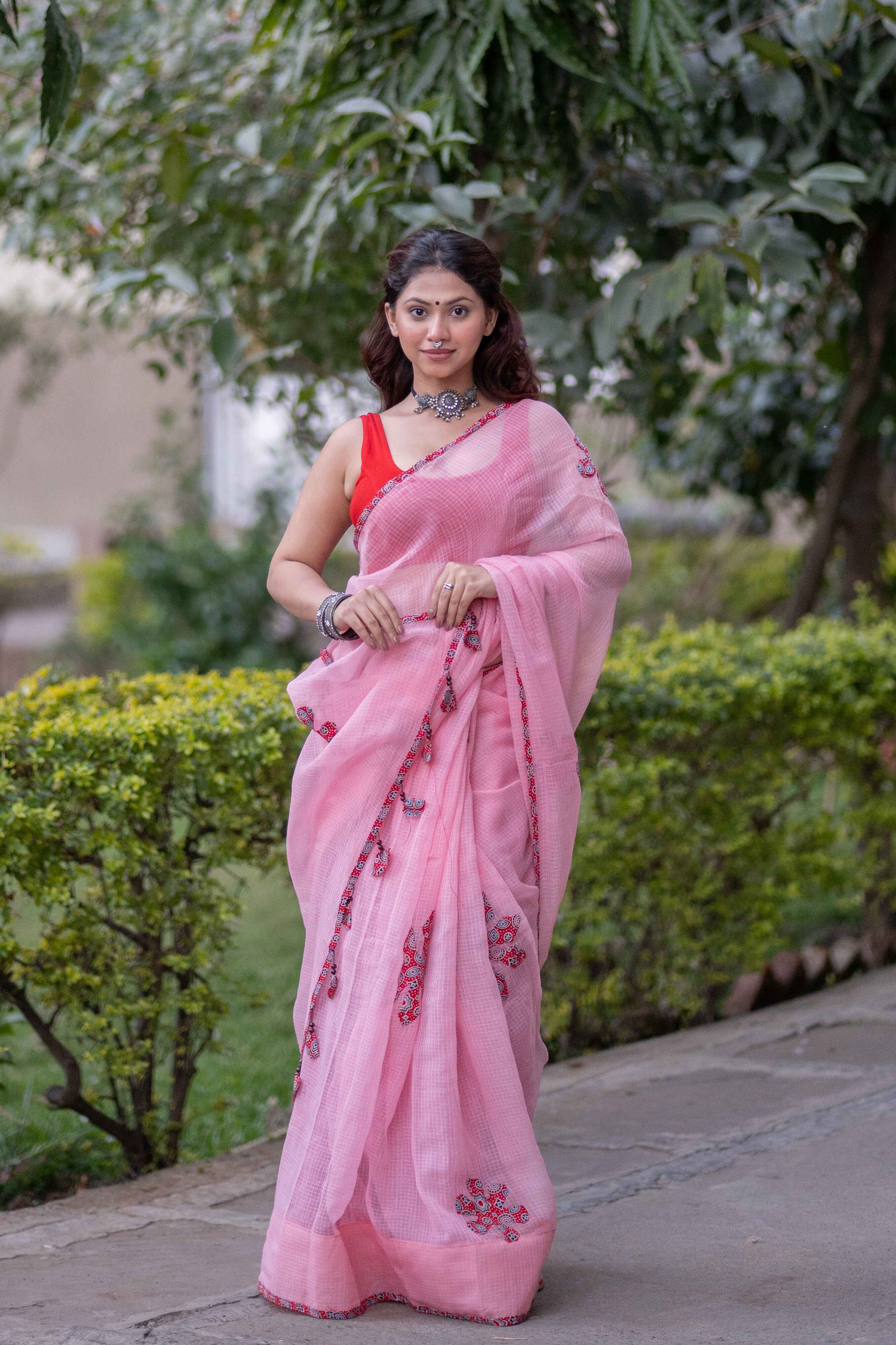 Shanti - Pink Kota Doria Saree