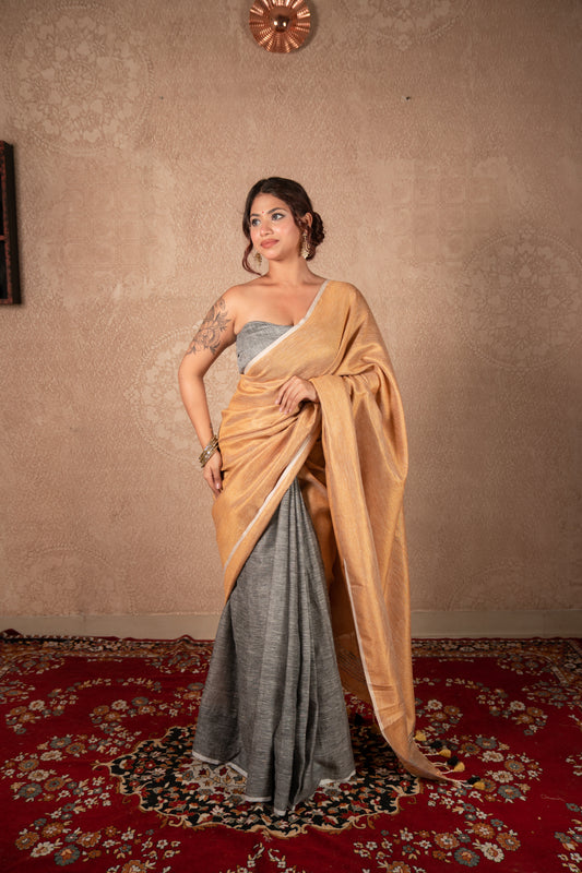 Yamunika- Grey Linen Saree