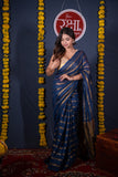 Mridula- Blue Striped Linen Saree
