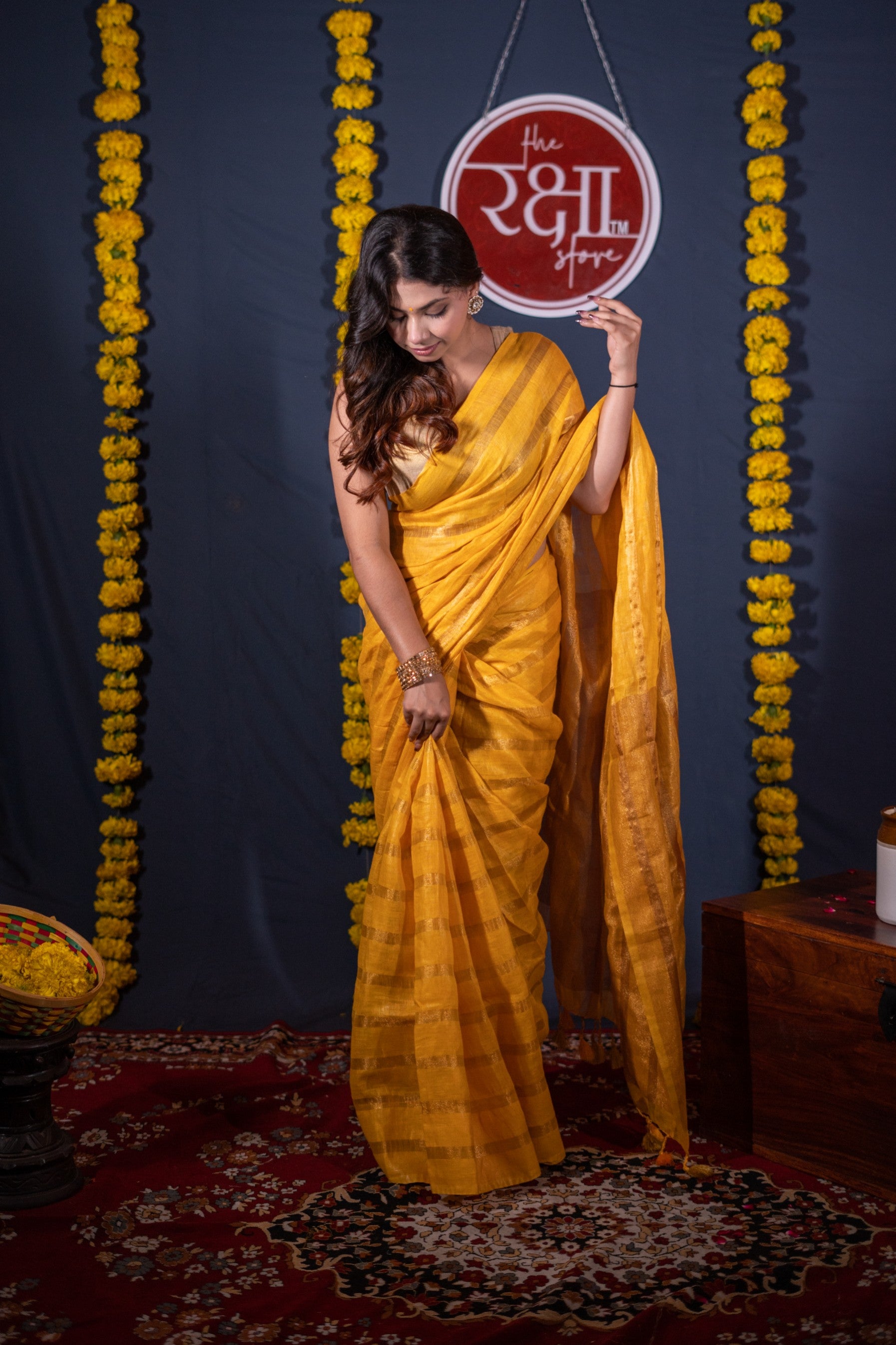 Abhirupa- Yellow Striped Linen Saree