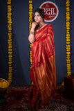 Dhvalima- Red Striped Linen Saree