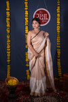 Mohini- White Golden Linen Saree