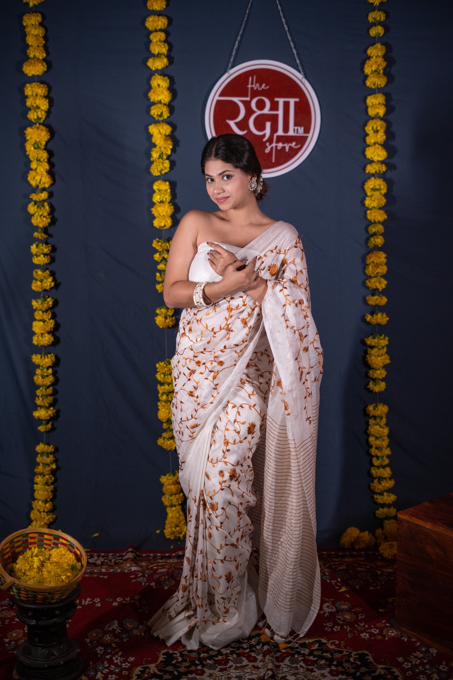 Prabha- White Silk Linen Saree