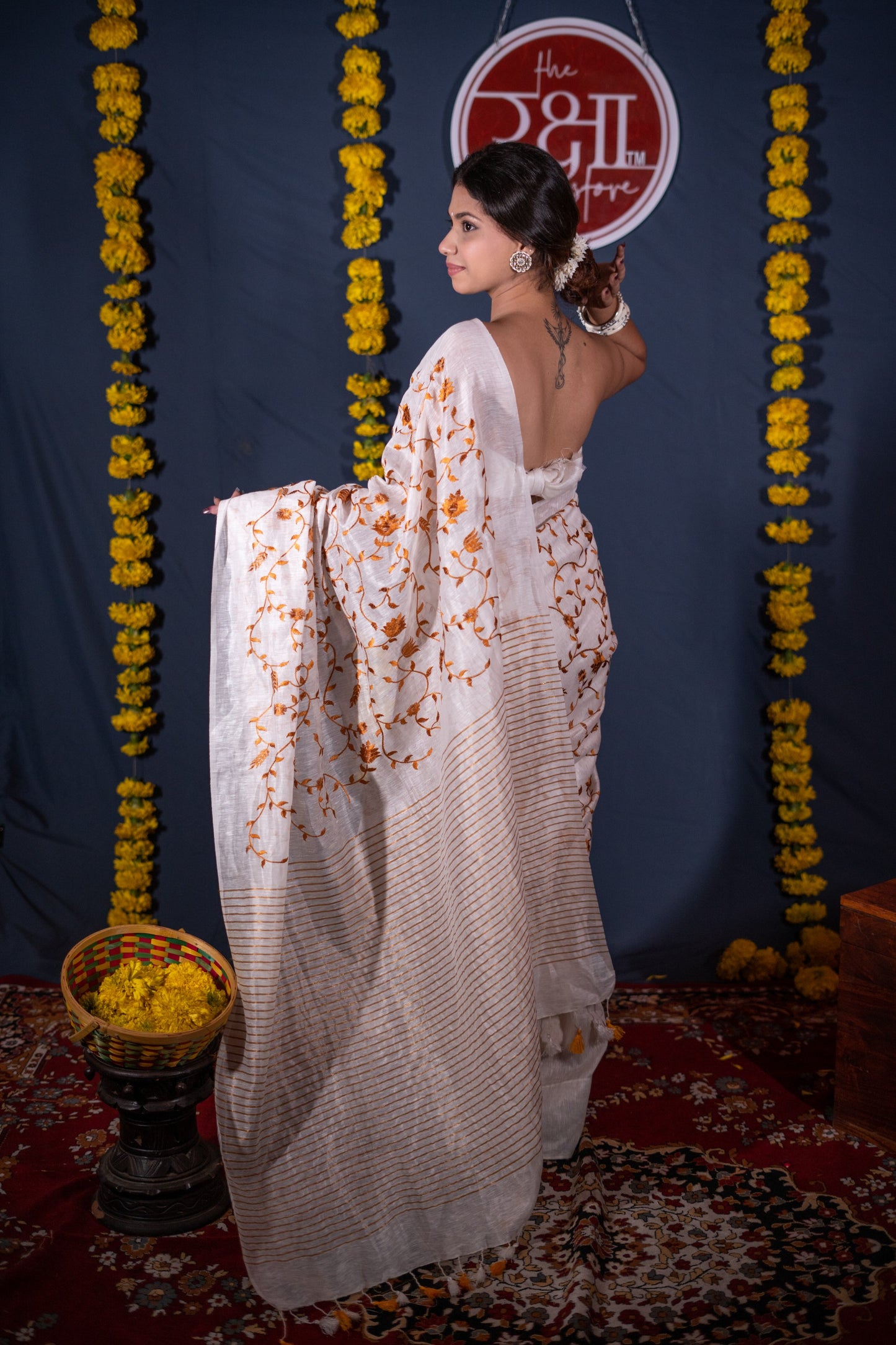 Prabha- White Silk Linen Saree