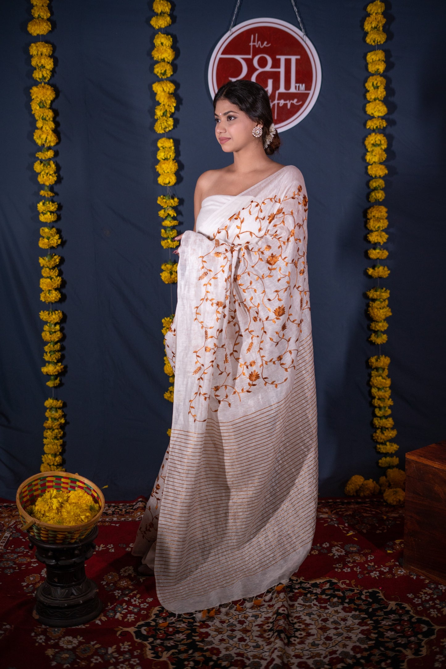 Prabha- White Silk Linen Saree